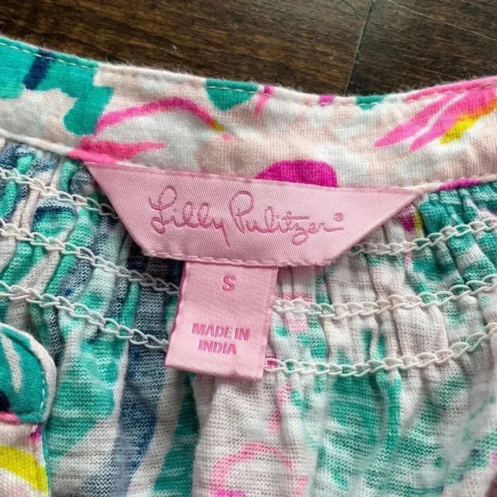 Lilly Pulitzer Via Flora design sleeveless top gold buttons. Pink aqua, size S - Picture 2 of 10